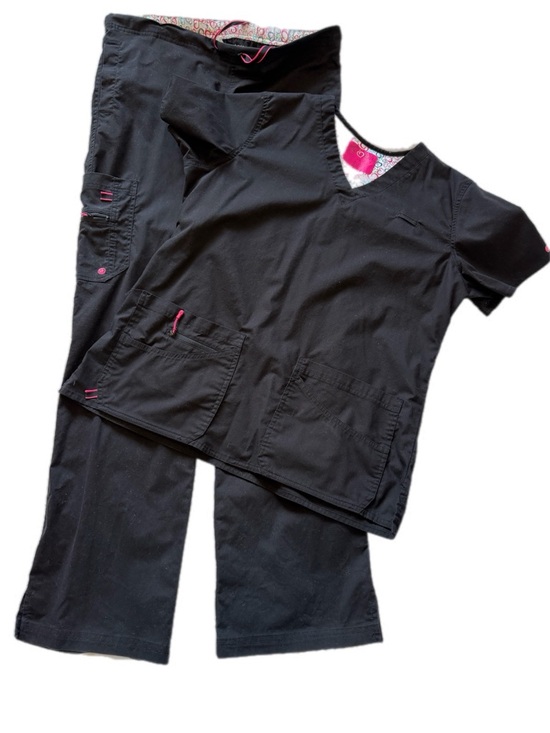 Tops - Life is peachy Black Scrub Set with Pink Trim pants medium TALL ; top large